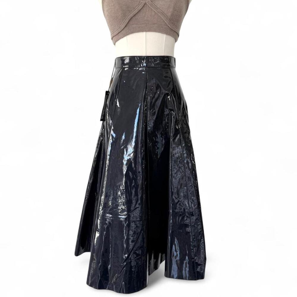 RALPH LAUREN COLLECTION (PURPLE LABEL) SAMPLE PATENT LEATHER A-LINE SKIRT